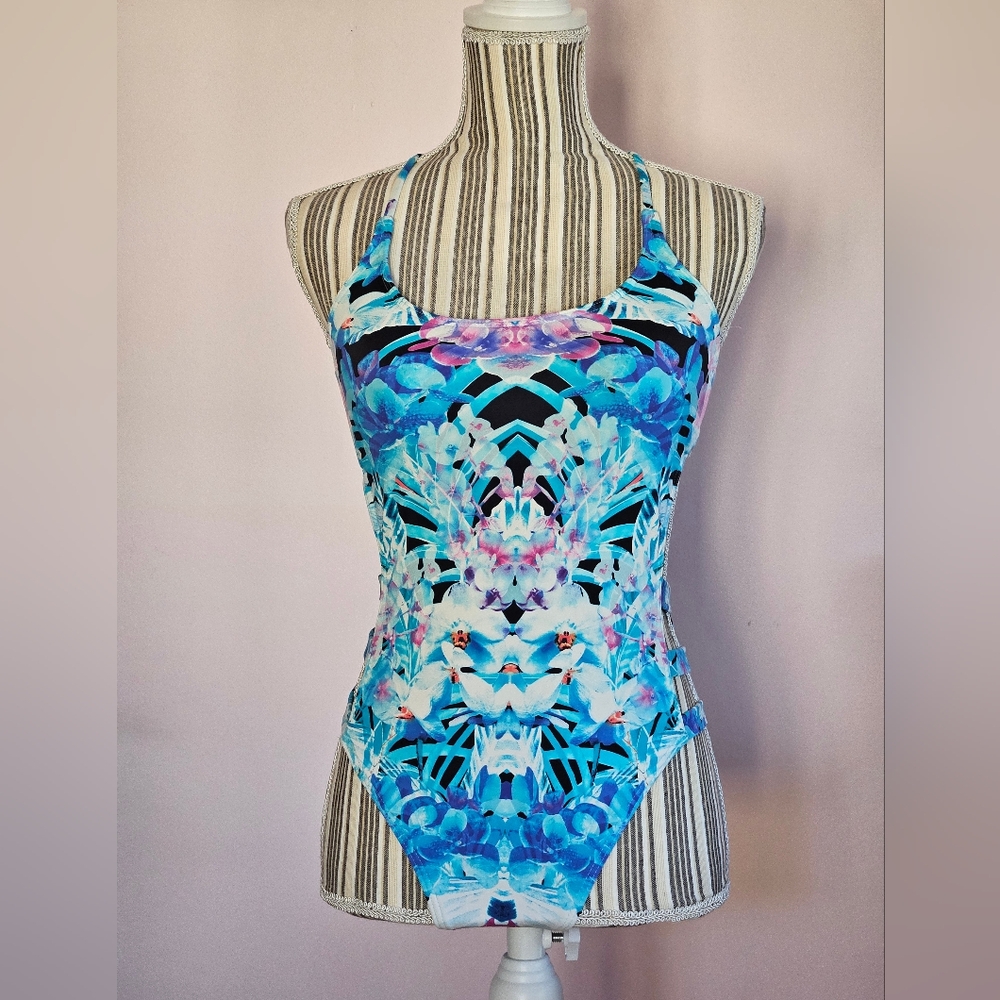 Bar III Blue Floral Swimsuit (Small)